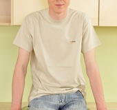 Barely legal twink strokes his surprisingly big dick in the kitchen