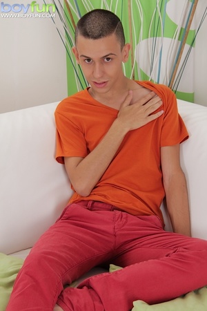 Adorable twink Mischa Stone pulls on his long beautiful cock - Picture 1