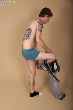 Skinny dude with tattoos enjoys squeezing his balls and prick - XXXonXXX - Pic 7
