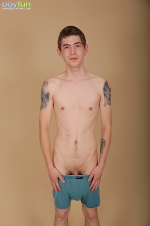 Skinny dude with tattoos enjoys squeezing his balls and prick - Picture 8