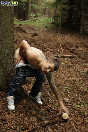 He brought his fleshlight to the woods with him and enjoys licking his cum - XXXonXXX - Pic 10