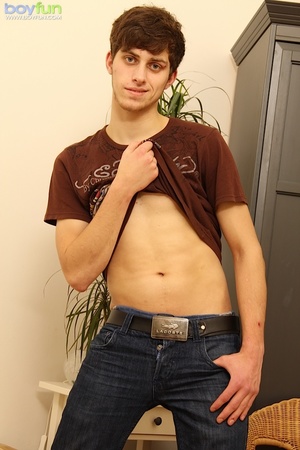 Cute thin man poses in his sexy black boxers and sits down wide open - XXXonXXX - Pic 3