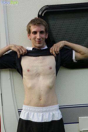 Skinny pervert with big balls undresses outdoors and poses in hot positions - XXXonXXX - Pic 3