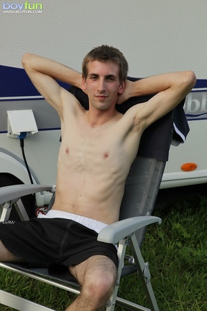 Skinny pervert with big balls undresses outdoors and poses in hot positions - XXXonXXX - Pic 5