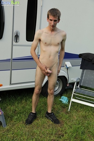 Skinny pervert with big balls undresses outdoors and poses in hot positions - Picture 15