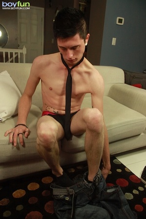 Sexy dude with earrings and tattoo touches himself wearing a sexy tie - XXXonXXX - Pic 6