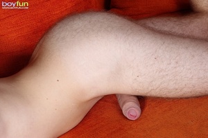 This gay flashes his bottom and anus, then yanks his willy and cums on himself - Picture 15