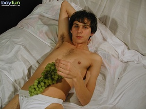 Hot and sexy dude rubs grapes in his balls and eats while he ravishes his penis - XXXonXXX - Pic 7