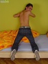 He cannot resist to grab his prick and unload cum on this stomach