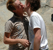 Hot gay couple have great sex at an outdoor resort