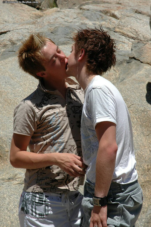 Hot gay couple have great sex at an outdoor resort - Picture 1