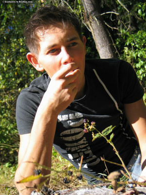 Teen gay boy teases in the woods and jerks off his cock - XXXonXXX - Pic 4
