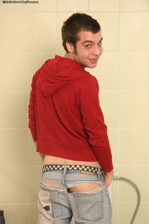 Homosexual man with holes in his pants undresses and masturbates - XXXonXXX - Pic 1