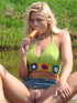 Blonde slut spreads her cunt and licks her favorite ice cream