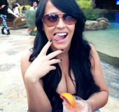 Intimate selfies of big-breasted hottie in tight t rolling around in bed