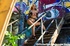 Banging blonde with hot tattoos pose her foxy body outdoor on a stairway