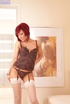 stunning redhead brown lingerie