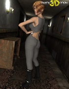 Sexy blondie strips her gears and poses naked on creepy hallway.