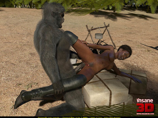 Short haired ebony slut getting rammed by a gorilla - Picture 3