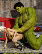 Blonde honey riding a green thick meat pole with joy