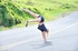 Blonde girl goes out on the road and gets her boobs out