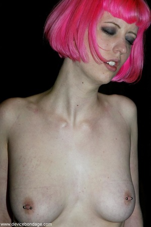 Adorable sexual deviant with pink hair happens to love riding a Sybian sex machine. - XXXonXXX - Pic 15