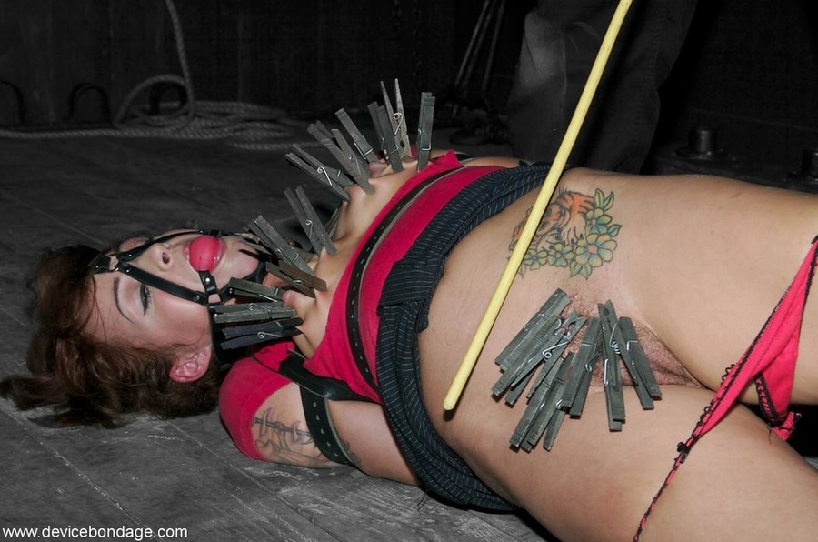 Slave’s hairy pussy is pulled apart with pinching clamps, leaving no secrets about her pink insides. - XXXonXXX - Pic 6