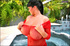 brunette gal red fishnet
