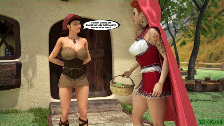 Little Red Riding Hood's mother enjoys in two dicks - Picture 1