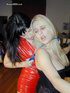 Beautiful brunette submits her blondie slave in a hot degrading treatment