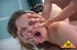 A skinny whore gets a deep ass fucking with a toilet cleaner in her pussy