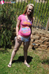 blonde pink top and