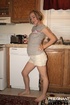 Horny-pregnant housewife strips-off tight-white shorts and stripy-panties