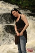 Whore in a black top smokes and gets erotic on the lakeside
