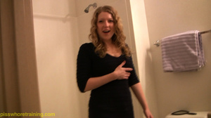 Big titty blonde loves teasing and filling a bowl with piss in bathroom - XXXonXXX - Pic 1
