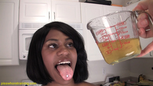 Gorgeous ebony gal with tattoo drinks her delicious golden pee daily - Picture 15