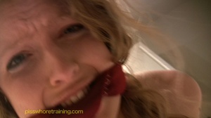 Blonde gaged and bound is humiliated until she pees in glass bowl - XXXonXXX - Pic 7