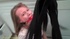 Blonde with small perky tits pees her tight jeans after being gaged
