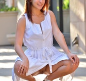 Petite teen gal with piercing shoes off her sexy flexible body in garden