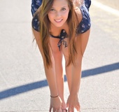 Adorable teen has big round ass and soft hot pussy under her pretty blue