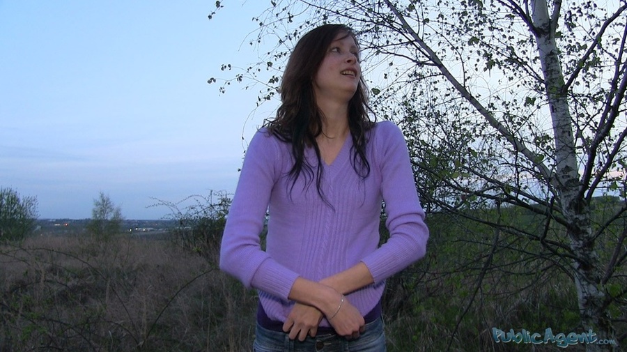 Brunette in purple top and dark jacket blow - XXX Dessert - Picture 4