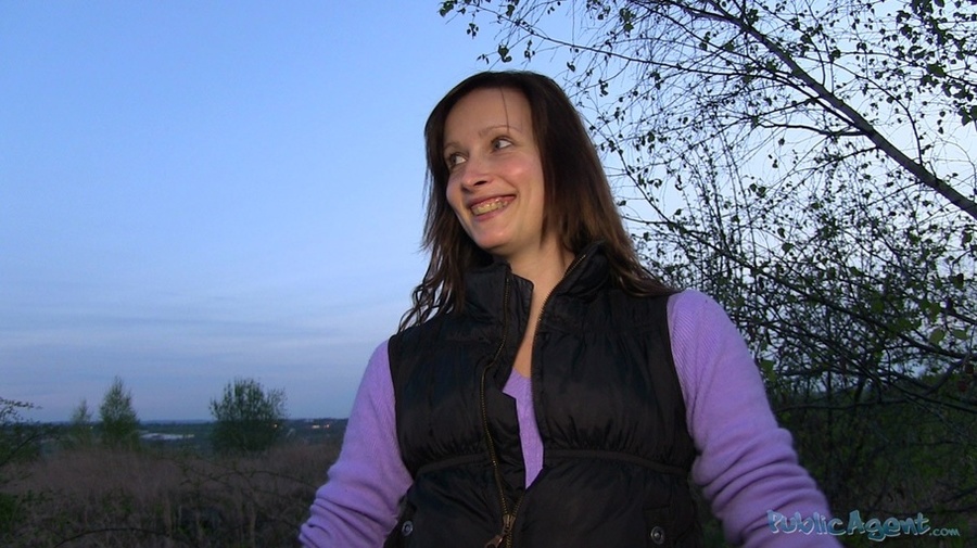 Brunette in purple top and dark jacket blow - XXX Dessert - Picture 7