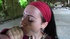Tattooed babe in green top, red headband and jacket sucks and fucks in