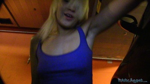 Slim small tits blonde in blue top blows - Picture 10