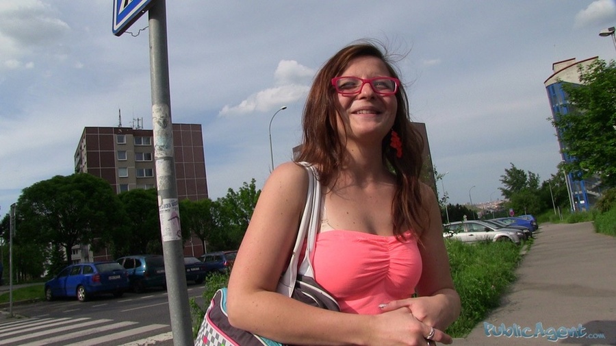 Slutty brunette in pink glasses and top rid - XXX Dessert - Picture 1