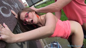 Slutty brunette in pink glasses and top  - XXX Dessert - Picture 9
