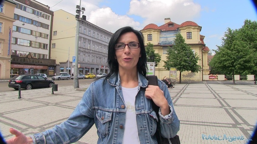 Dark hair babe in jeans jacket and white to - XXX Dessert - Picture 1