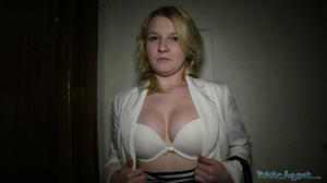 Horny blonde in stripped top and white j - Picture 8