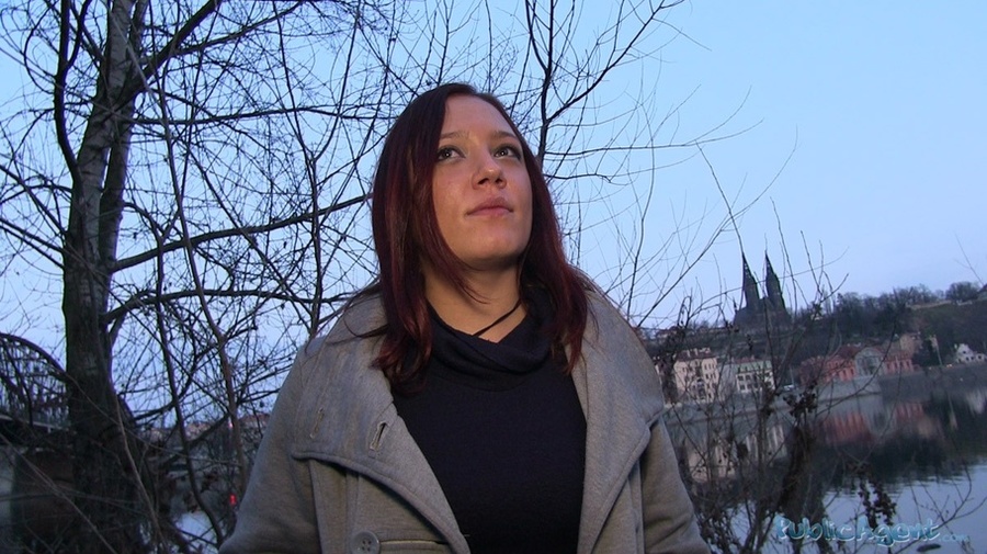 Brunette in brown coat and blue top sucks c - XXX Dessert - Picture 1