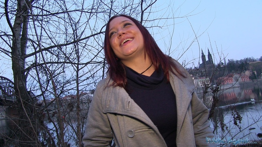 Brunette in brown coat and blue top sucks c - XXX Dessert - Picture 2